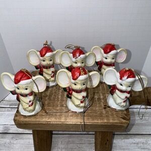 Vintage‎ 1994 CVS Christmas 2 1/2" Porcelain Mouse Ornament Figurines SET OF 6